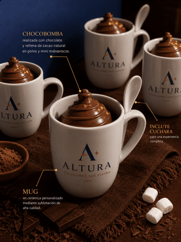 Mug corporativo personalizado + Chocobomba gourmet