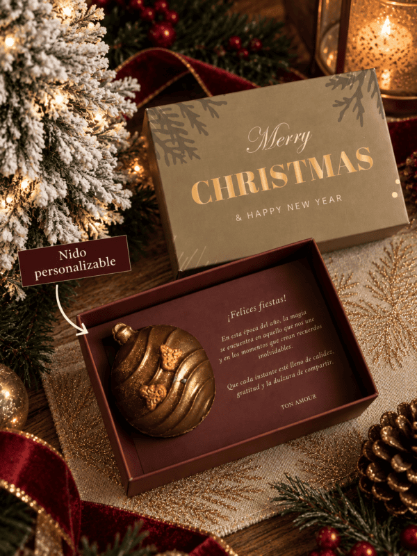 Cálida Navidad — Chocobomba Navideña de Chocolate Personalizada