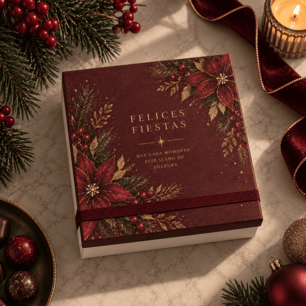 Caja navideña de dulces y naturaleza festiva Éclat de Noël — Bombones Navideños Personalizados para Empresas