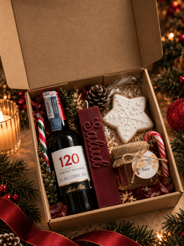 ChatGPT Image 13 sept 2026, 19_05_51 Cosecha de Navidad — Caja Navideña de Vino y Miel Personalizada