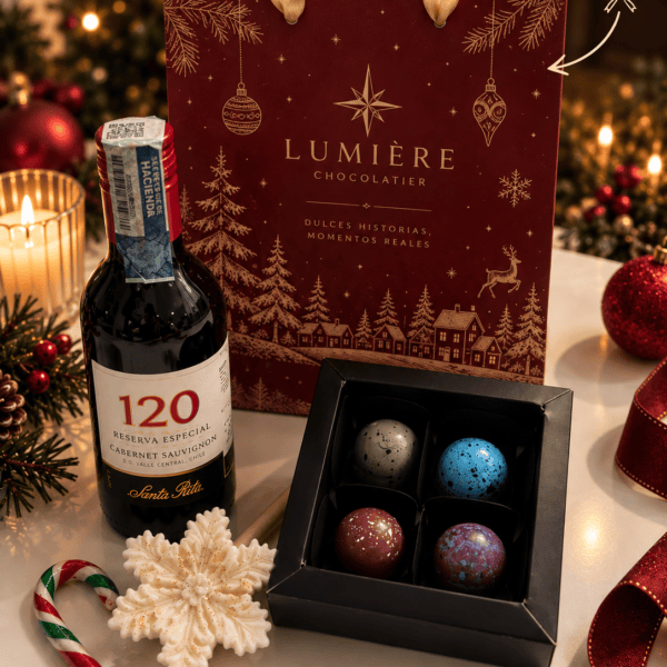 Regalos dulces de Navidad Lumière Brindis de Noël — Regalo Corporativo de Navidad con Vino, Chocolate y Vela