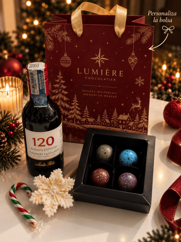 Brindis de Noël — Regalo Corporativo de Navidad con Vino, Chocolate y Vela